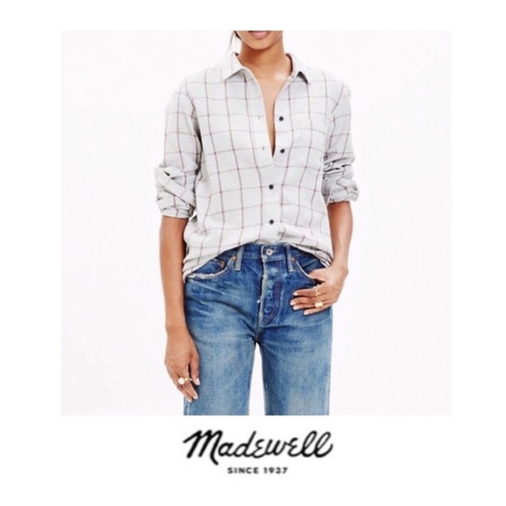Madewell Gray Plaid Button Down Shirt